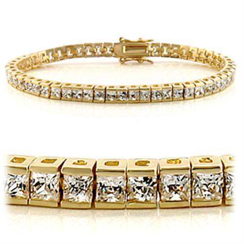 Alamode Gold Brass Bracelet with AAA Grade CZ in Clear - Alamode - Flyclothing LLC