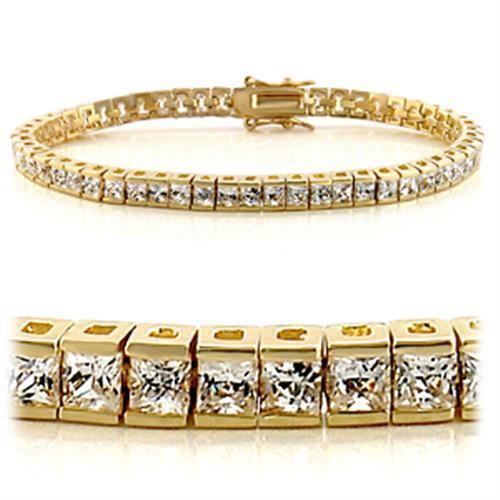 Alamode Gold Brass Bracelet with AAA Grade CZ in Clear - Alamode