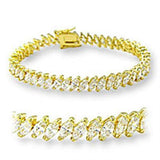 Alamode Gold Brass Bracelet with AAA Grade CZ in Clear - Alamode