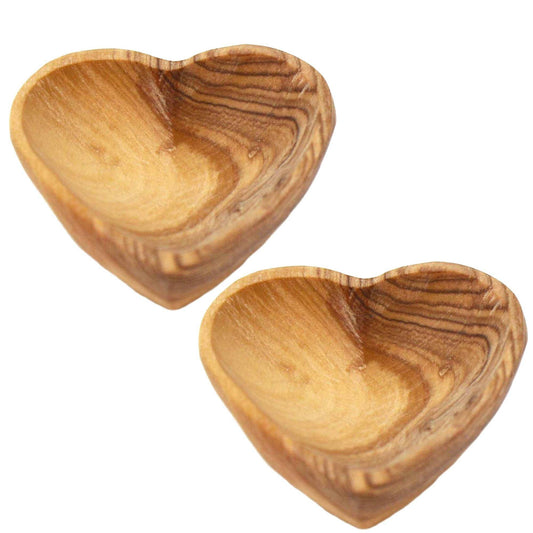 Petite Olive Wood Heart Trinket Bowls - Set of 2 - Jedando