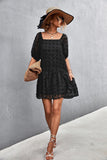Swiss Dot Square Neck Half Balloon Sleeve Dress - Trendsi
