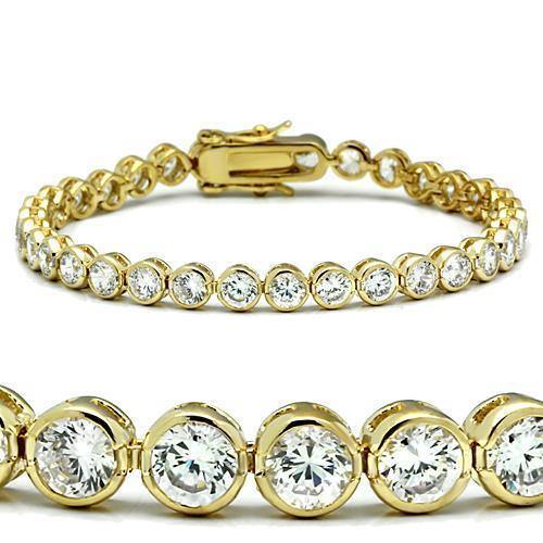 Alamode Gold Brass Bracelet with AAA Grade CZ in Clear - Alamode