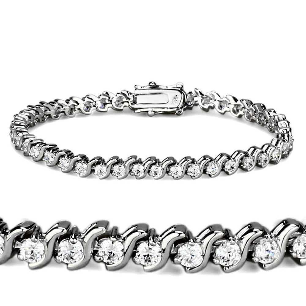 Alamode Rhodium Brass Bracelet with AAA Grade CZ in Clear - Alamode