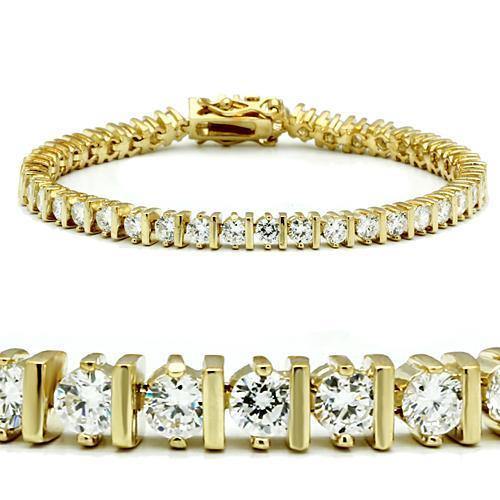 Alamode Gold Brass Bracelet with AAA Grade CZ in Clear - Alamode