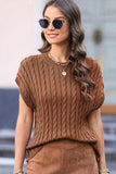 Cable-Knit Round Neck Cap Sleeve Sweater - Trendsi - Flyclothing LLC