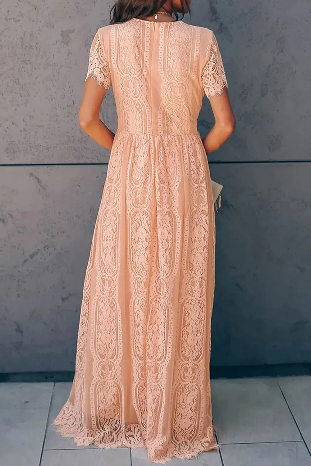 Scalloped Trim Lace Plunge Dress - Trendsi - Flyclothing LLC