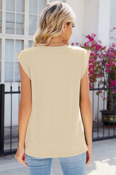 V-Neck Cap Sleeve Tank - Trendsi - Flyclothing LLC