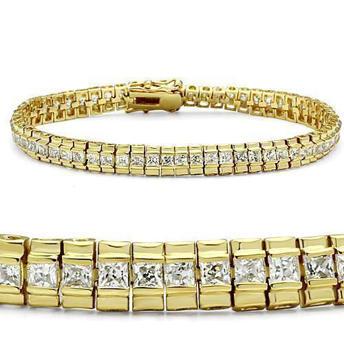 Alamode Gold Brass Bracelet with AAA Grade CZ in Clear - Alamode