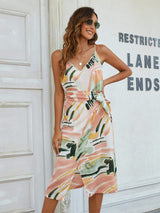 Printed Tie-Waist Spaghetti Strap Dress - Trendsi - Flyclothing LLC