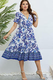 Floral Flounce Sleeve Surplice Dress - Trendsi