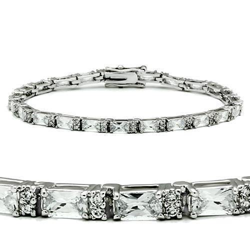 Alamode Rhodium Brass Bracelet with AAA Grade CZ in Clear - Alamode