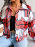Plaid Collared Neck Drop Shoulder Jacket - Trendsi - Flyclothing LLC