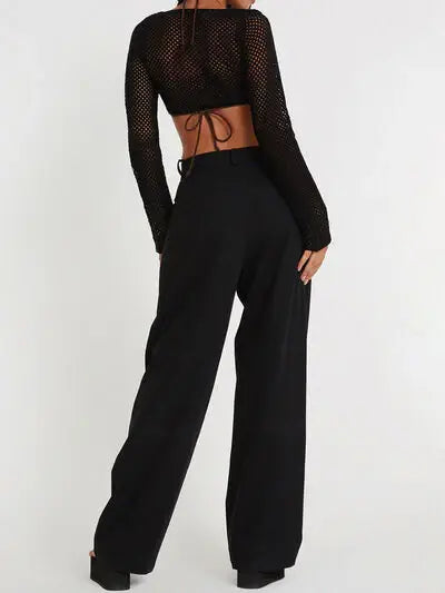Openwork Tied Dropped Shoulder Cardigan - Trendsi - Flyclothing LLC