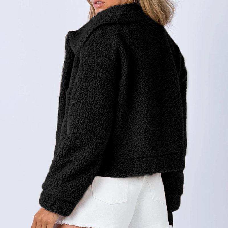 Long Sleeve Collared Neck Sherpa Jacket - Trendsi - Flyclothing LLC