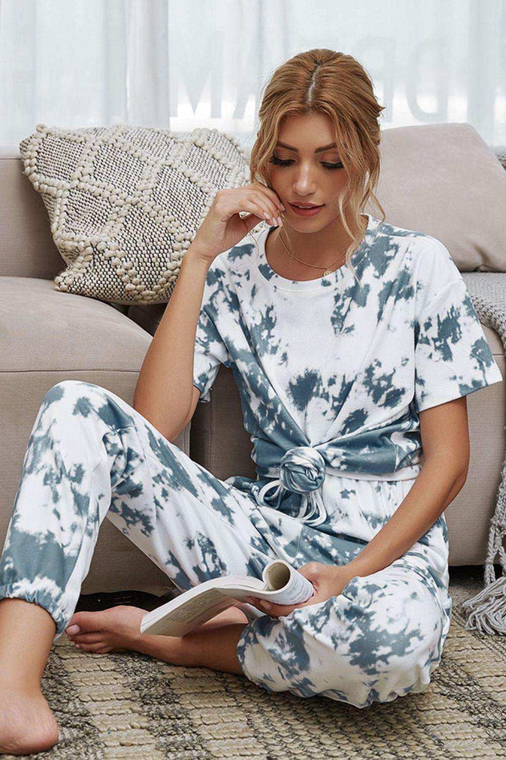 Tie-Dye Tee and Drawstring Waist Joggers Lounge Set - Trendsi - Flyclothing LLC