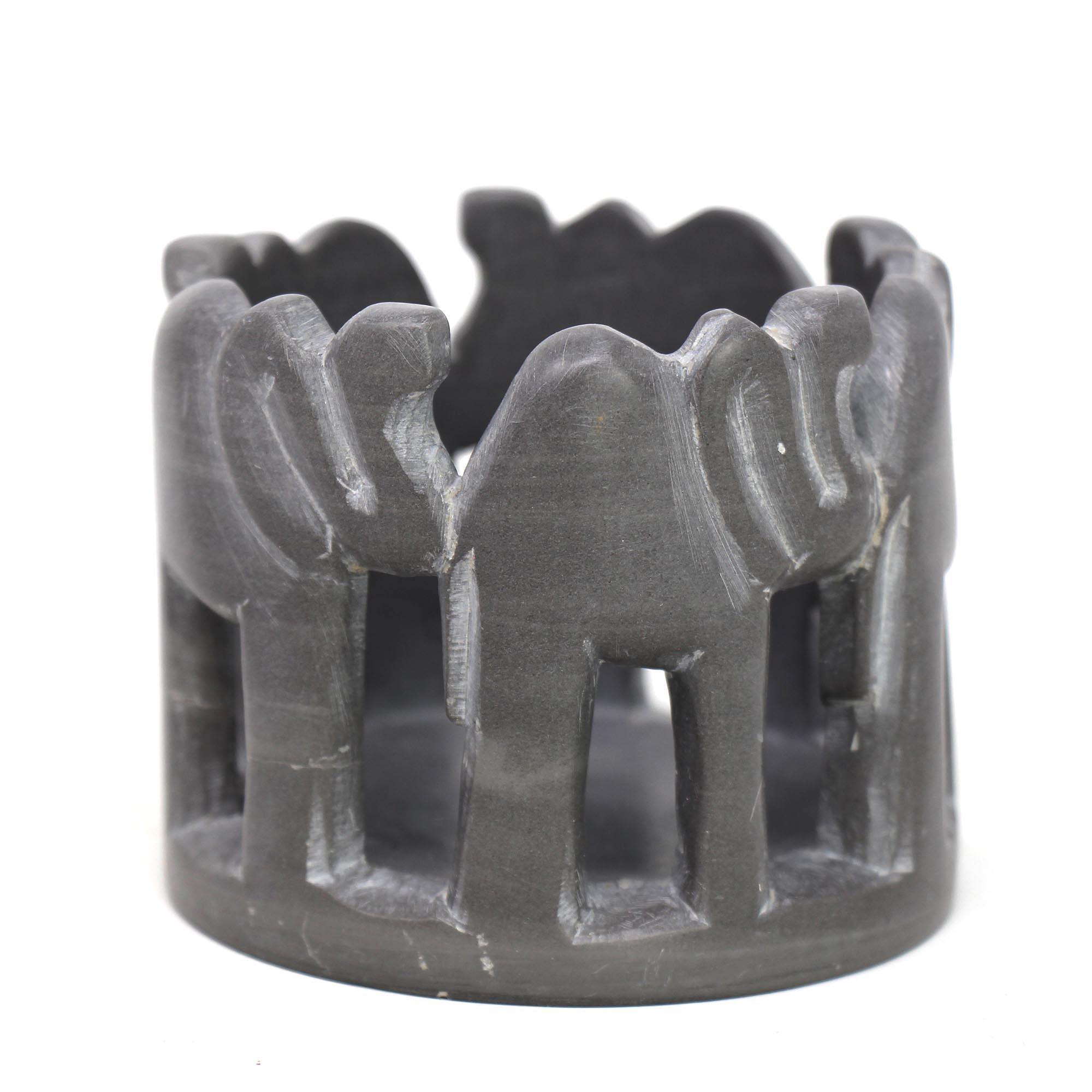 Circle of Elephants Soapstone Sculpture, 3 to 3.5-inch - Dark Stone - SMOLArt
