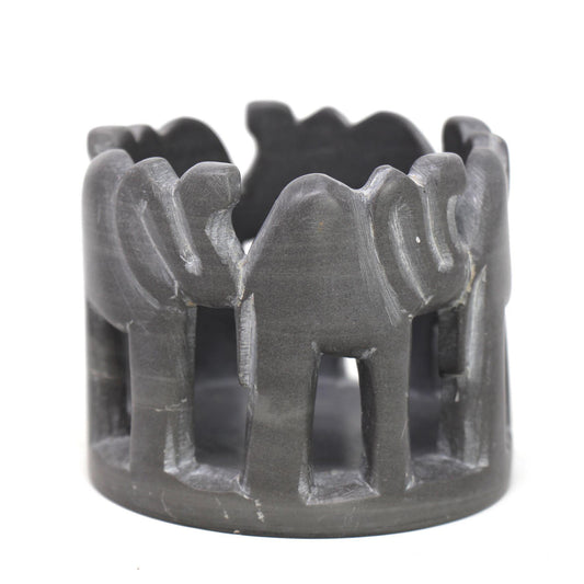 Circle of Elephants Soapstone Sculpture, 3 to 3.5-inch - Dark Stone - SMOLArt