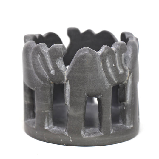 Circle of Elephants Soapstone Sculpture, 3 to 3.5-inch - Dark Stone - Flyclothing LLC