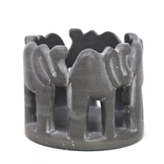 Circle of Elephants Soapstone Sculpture, 3 to 3.5-inch - Dark Stone - SMOLArt