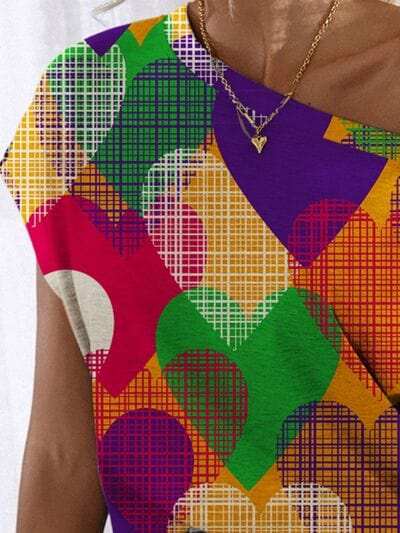 Heart Single Shoulder Short Sleeve T-Shirt - Trendsi - Flyclothing LLC