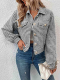 Houndstooth Collared Neck Button Up Jacket - Trendsi - Flyclothing LLC