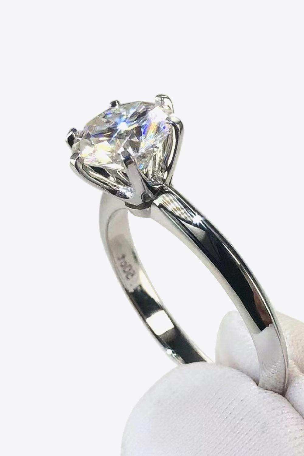 925 Sterling Silver Moissanite 6-Prong Ring - Trendsi - Flyclothing LLC