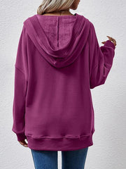 V-Neck Drop Shoulder Long Sleeve Hoodie - Flyclothing LLC