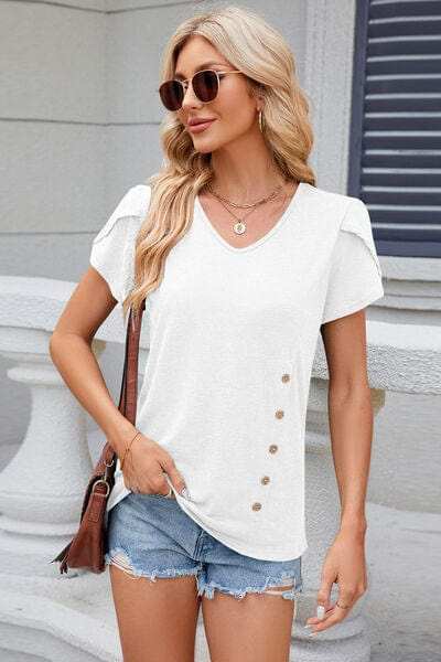 V-Neck Short Sleeve T-Shirt - Trendsi - Flyclothing LLC