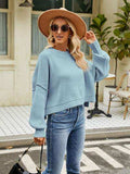 Round Neck Lantern Sleeve Sweater - Trendsi - Flyclothing LLC