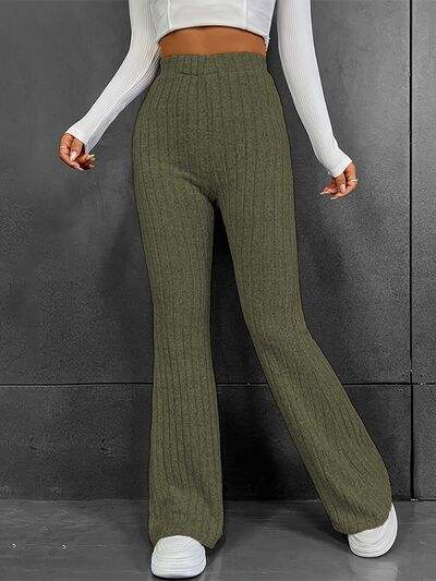 Ribbed High Waist Bootcut Pants - Trendsi - Flyclothing LLC