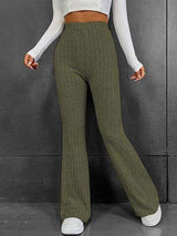 Ribbed High Waist Bootcut Pants - Trendsi - Flyclothing LLC