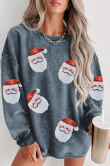 Sequin Santa Patch Ribbed Sweatshirt - Trendsi - Flyclothing LLC
