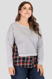 Full Size Plaid Patch Drop Shoulder Round Neck Top - Trendsi - Flyclothing LLC