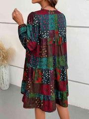Patchwork Round Neck Long Sleeve Dress - Trendsi