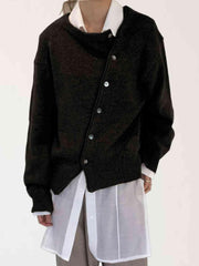 Dropped Shoulder Buttoned Cardigan - Trendsi