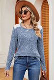 Eyelet Ribbed Round Neck Long Sleeve T-Shirt - Trendsi - Flyclothing LLC