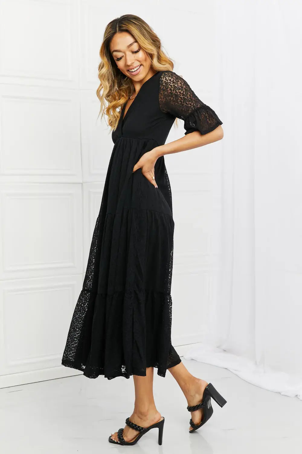 P & Rose Lovely Lace Full Size Tiered Dress - Trendsi - Flyclothing LLC