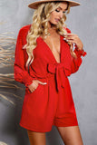 Tied Flounce Sleeve Plunge Romper - Trendsi - Flyclothing LLC