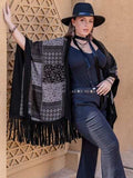 Plus Size Printed Fringe Open Front Outerwear - Trendsi - Flyclothing LLC
