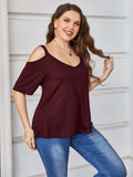 Plus Size V-Neck Cold-Shoulder Blouse - Trendsi - Flyclothing LLC