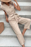 Capped Sleeve Belted V-Neck Jumpsuit - Trendsi
