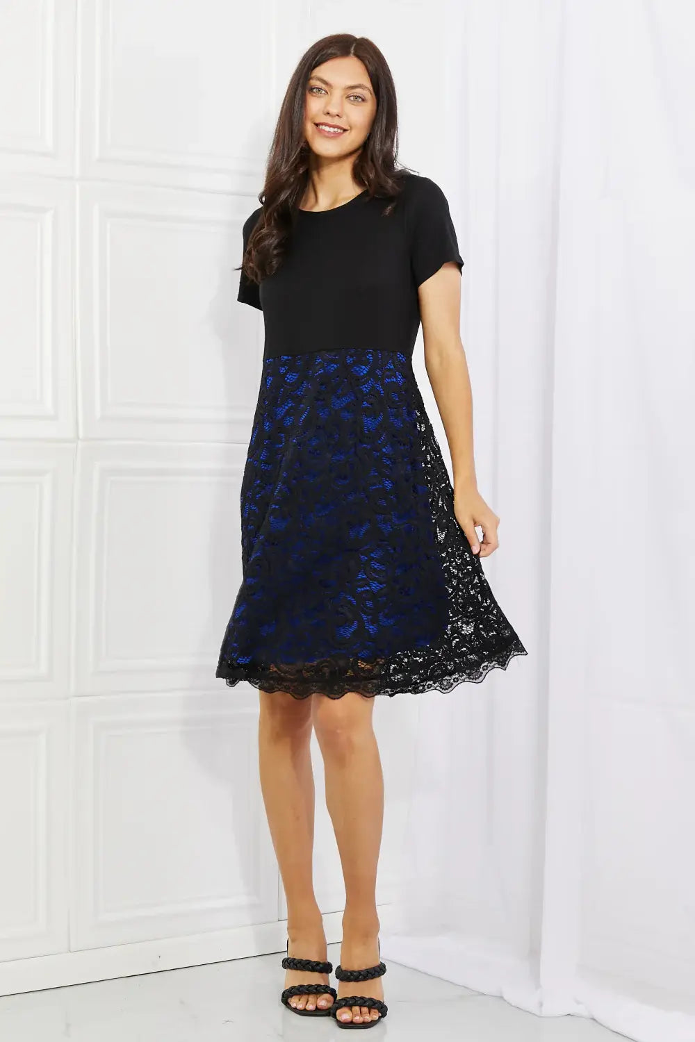 Yelete Full Size Contrasting Lace Midi Dress - Trendsi - Flyclothing LLC