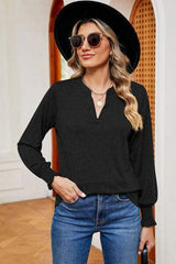 Notched Lantern Sleeve T-Shirt - Trendsi - Flyclothing LLC