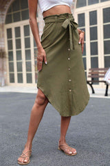 Tie Belt Frill Trim Buttoned Skirt - Trendsi - Flyclothing LLC
