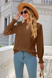 Eyelet Notched Lantern Sleeve T-Shirt - Trendsi - Flyclothing LLC