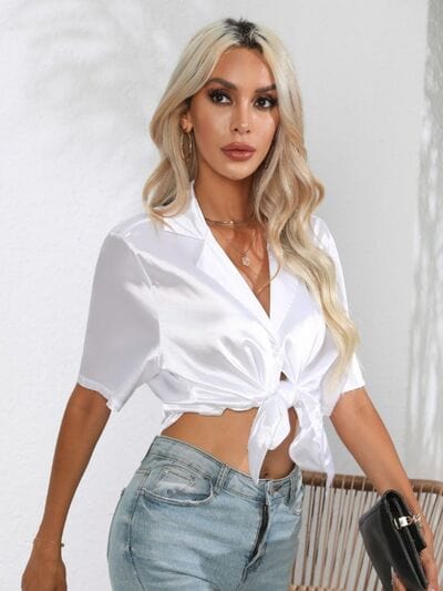 Button Up Collared Neck Shirt - Trendsi