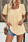 Eyelet Square Neck Puff Sleeve T-Shirt - Trendsi - Flyclothing LLC