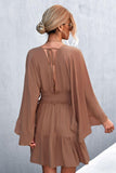 Decorative Button Smocked Waist Surplice Dress - Trendsi