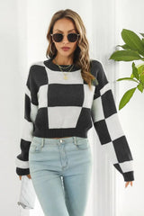 Color Block Round Neck Dropped Shoulder Sweater - Trendsi - Flyclothing LLC