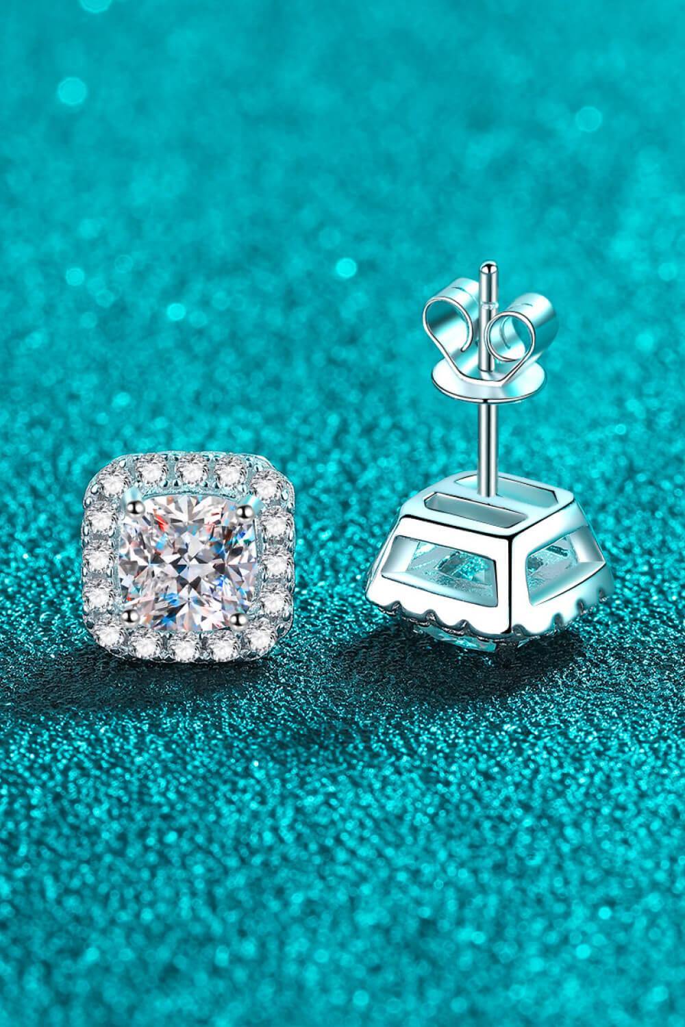 925 Sterling Silver Inlaid 2 Carat Moissanite Square Stud Earrings - Trendsi